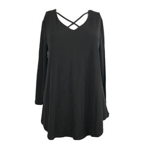 Chico's Top Womens Sz 0 US S  Black Criss Cross V Neck Long Sleeve Tunic Stretch